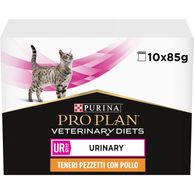 Корм влажный Purina Pro Plan Veterinary Diets UR Urinary для кошек при заболевании мочеполовой системы, с курицей, 10 штук по 85 г