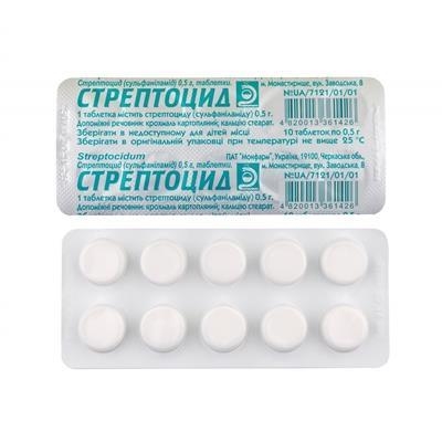 Стрептоцид таблетки по 0.5 г №10 в блис.