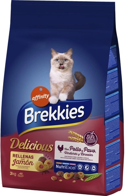 Корм сухой Brekkies Cat Delice Meat для взрослых кошек с курицей, 3 кг