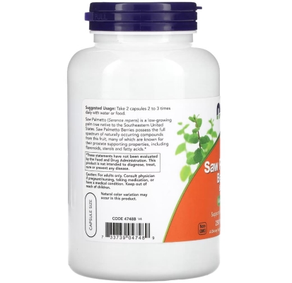 Ягоды Со Пальметто NOW Saw Palmetto Berries 550 мг, 250 капсул