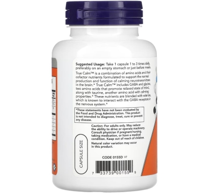 Добавка NOW True Calm Amino Relaxer для мозга, 90 капсул
