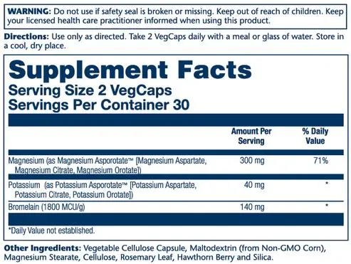 Магнію та калію Аспоротат з бромелайном Solaray Magnesium and Potassium Asporotates with Bromelain, 60 капсул