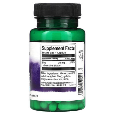 Цинк цитрат Swanson Zinc Citrate капсулы по 30 мг №60