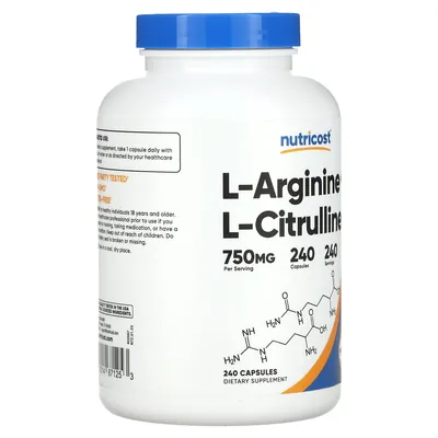 L-аргінін і L-цитрулін Nutricost L-Arginine L-Citrulline, 240 капсул