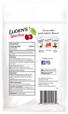 Luden's льодяники з пектином, заспокійливі для горла та порожнини рота, зі смаком дикої вишні №30