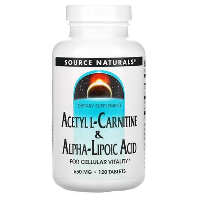 Ацетил карнитин + Альфа-липоевая кислота Source Naturals Acetyl L-Carnitine & Alpha-Lipoic Acid 650 мг, 120 таблеток