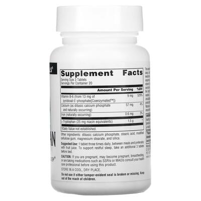 Триптофан коферментний Source Naturals L-Tryptophan with Coenzyme B-6 500 мг, 60 таблеток
