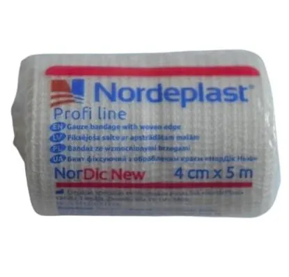 Бинт фіксуючий Nordeplast NorDic New з обробленим краєм 4 см х 5 м