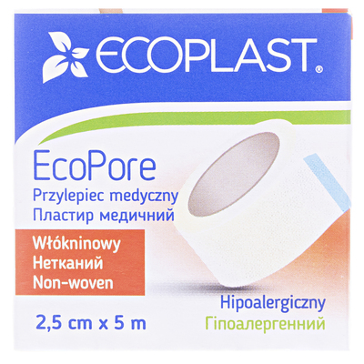 Пластырь медицинский Ecoplast EcoPore на нетканой основе 2,5 см x 5 м, бумажн. упак.