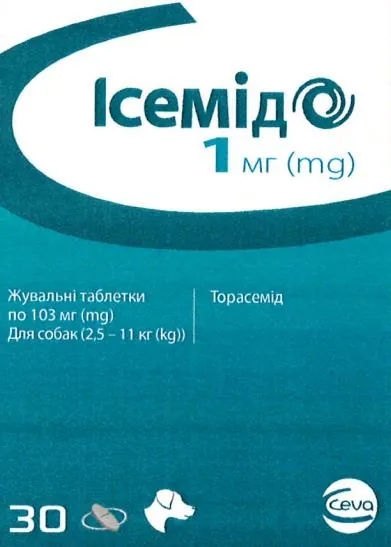 Ісемід Ceva для собак 1 мг (103 мг), 30 таблеток