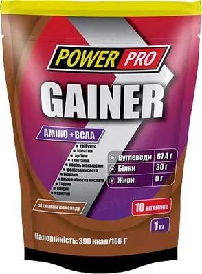 Гейнер Power Pro Gainer Amino + BCAA шоколад, 1 кг