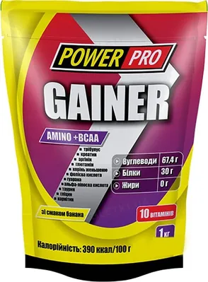 Гейнер Power Pro Gainer Amino + BCAA банан, 1 кг
