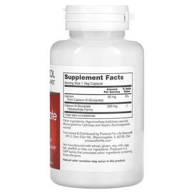 Кальций D-глюкарат Protocol for Life Balance Calcium D-Glucarate 500 мг, 90 вегетарианских капсул