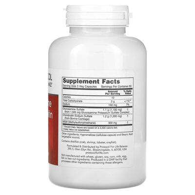 Глюкозамін та хондроїтин з МСМ Protocol for Life Balance Glucosamine & Chondroitin with MSM, 180 капсул