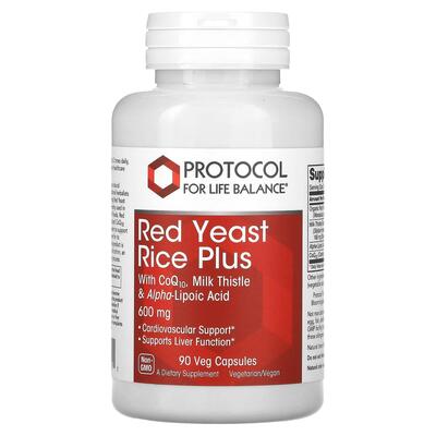 Красный дрожжевой рис комплекс Protocol for Life Balance Red Yeast Rice Plus 600 мг, 90 веганских капсул