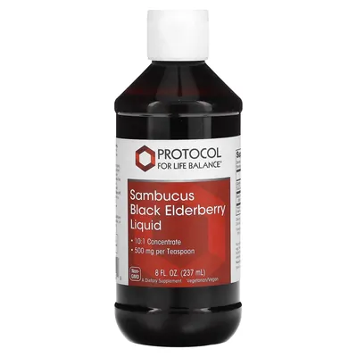 Чорна бузина Protocol for Life Balance Sambucus Black Elderberry Liquid 500 мг рідкий концентрат веган, 237 мл