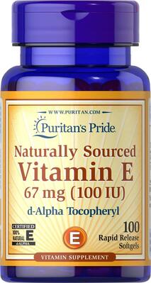 Витамин Е Puritan's Pride Natural Vitamin E 67 мг (100 МЕ) 100% натурального происхождения, 100 гелевых капсул
