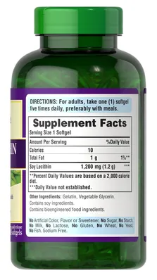 Лецитин соєвий Puritan's Pride Soy Lecithin 1200 мг, 250 гелевих капсул