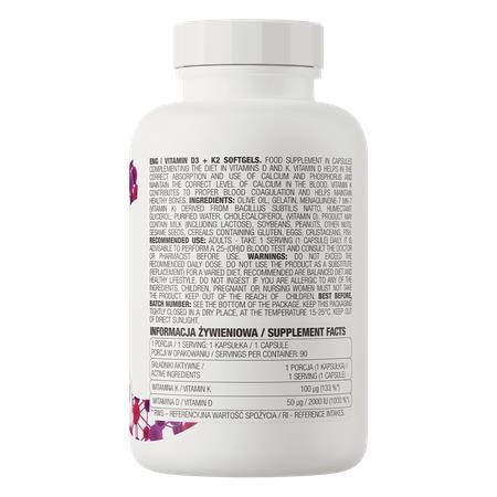 Витамины OstroVit Vitamin D3+K2, 90 мягких капсул