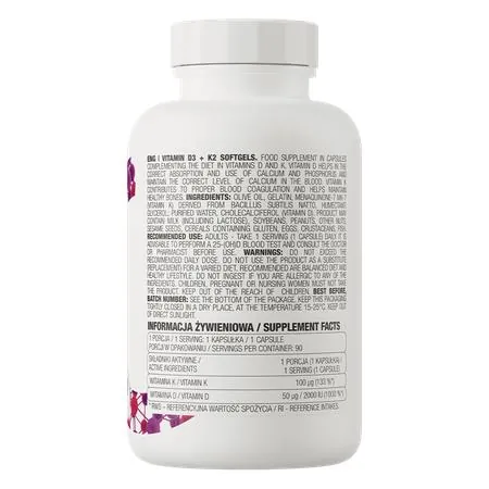Вітаміни OstroVit Vitamin D3+K2, 90 м'яких капсул