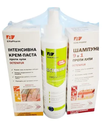 Набір Elfa Pharm Octenifur 3 в 1 проти помірної лупи (Крем-паста 75 мл + Шампунь 200 мл + Лосьон 250 мл)