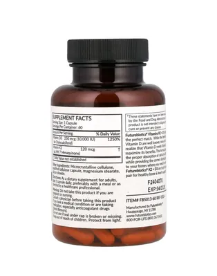 Вітамін Д3 + К2 Futurebiotics Vitamin D3 + К2 10000 МО/ 120, 60 капсул