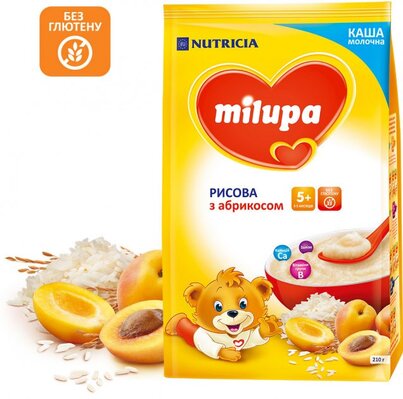 Каша молочная Milupa рисовая с абрикосом для детей с 5 месяцев, 210 г