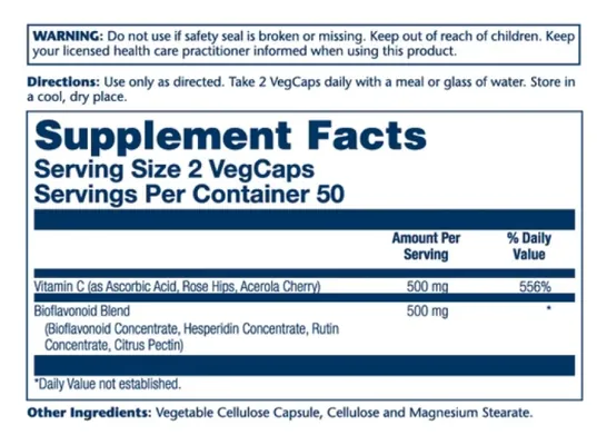 Вітамін С і біофлавоноїди Solaray Vitamin C & Bioflavonoid 1:1 500 мг, 100 веганських капсул