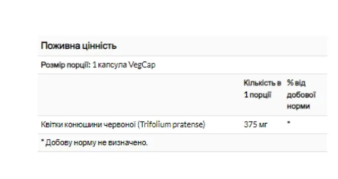 Червона конюшина Solaray Red Clover Blossom 375 мг, 100 веганських капсул