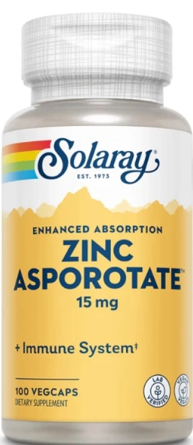 Цинк Solaray Zinc Asporotate 15 мг, 100 веганских капсул