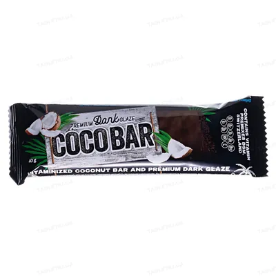 Батончик Coco Bar Premium Dark Glaze вітамінізований кокосовий з какао у шоколадній глазурі, 40 г