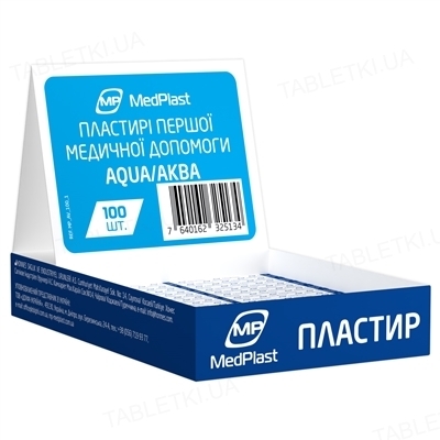 Набор пластырей MP MedPlast AQUA на полимерной основе, размером 19 мм х 72 мм, прозрачные, 100 штук