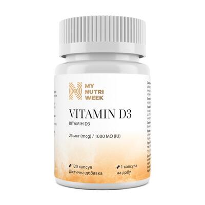 Вітамін D3 My Nutri Week Vitamin D3 25 мкг (1000 МО), 120 капсул