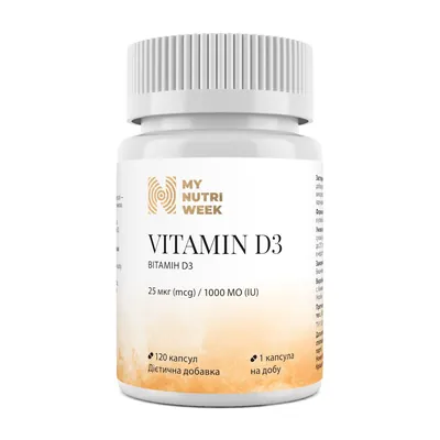 Вітамін D3 My Nutri Week Vitamin D3 25 мкг (1000 МО), 120 капсул