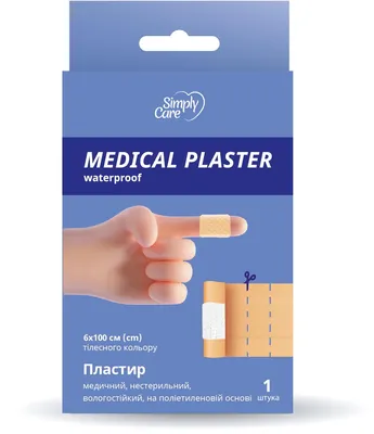 Пластир-смужка медичний Simply Care Medical Plasters Waterproof нестерильний, вологостійкий на поліетиленовій основі 6 см x 100 см, 1 штука