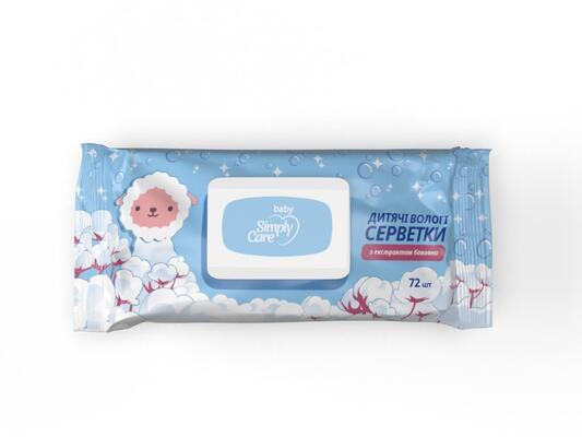 Салфетки влажные Simply Care детские, 72 шт