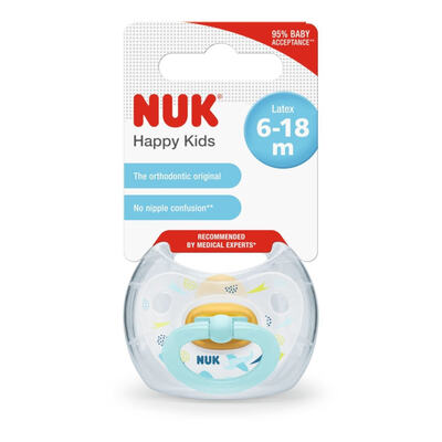 Пустышка латексная NUK Happy Kids успокаивающая для сна размер 2 от 6 до 18 месяцев, 1 шт