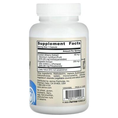 Комплекс черники и полифенолов из кожицы винограда Jarrow Formulas Bilberry + Grapeskin Polyphenols 280 мг, 120 вегетарианских капсул