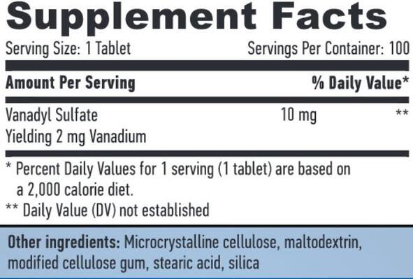 Ванадила сульфат Haya Labs Vanadyl Sulfate 10 мг, 100 таблеток