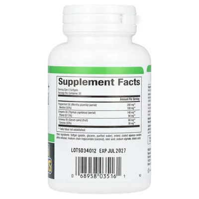 Комплекс олії перцевої м'яти та орегано Natural Factors Peppermint + Oregano Oil Complex, 60 кишковорозчинних таблеток