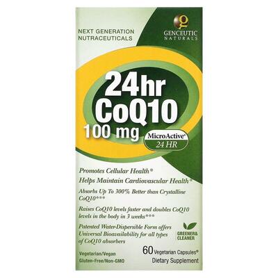 Коэнзим Q10 Genceutic Naturals 24 hr CoQ10 100 мг, 60 вегетарианских капсул