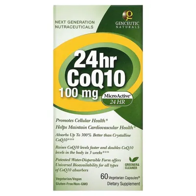 Коензим Q10 Genceutic Naturals 24 hr CoQ10 100 мг, 60 вегетаріанських капсул