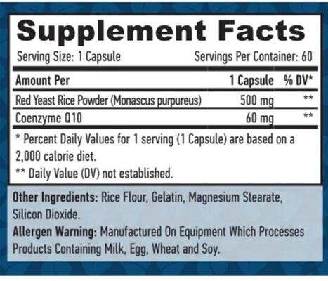 Коэнзим Q10 и Красный дрожжевой рис Haya Labs Co-Q10 60 мг & Red Yeast Rice 500 мг, 60 капсул