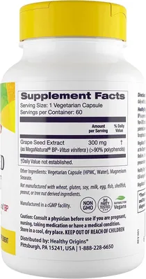 Екстракт виноградних кісточок Healthy Origins MegaNatural BP-Grape Seed Extract 300 мг, 60 рослинних капсул