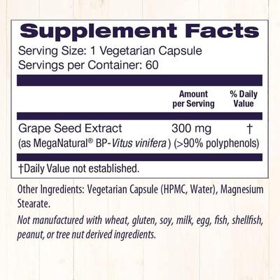 Экстракт виноградных косточек Healthy Origins MegaNatural BP-Grape Seed Extract 300 мг, 60 растительных капсул