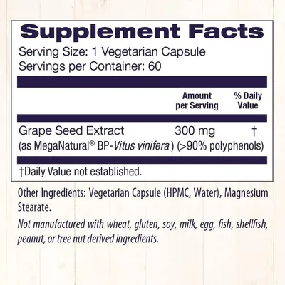 Екстракт виноградних кісточок Healthy Origins MegaNatural BP-Grape Seed Extract 300 мг, 60 рослинних капсул
