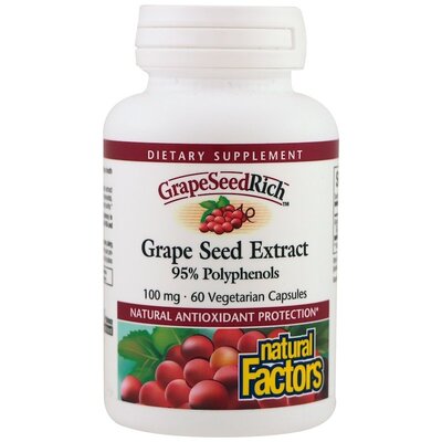 Экстракт виноградных косточек Natural Factors GrapeSeedRich Grape Seed Extract 100 мг, 60 капсул