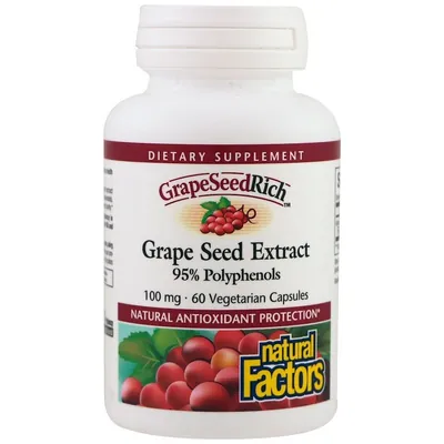 Екстракт виноградних кісточок Natural Factors GrapeSeedRich Grape Seed Extract 100 мг, 60 капсул