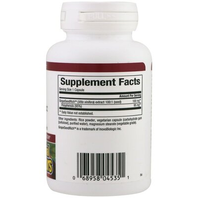 Экстракт виноградных косточек Natural Factors GrapeSeedRich Grape Seed Extract 100 мг, 60 капсул