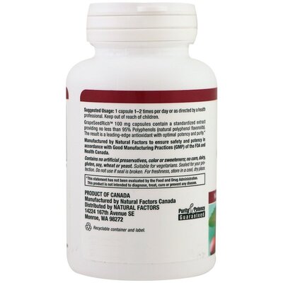 Экстракт виноградных косточек Natural Factors GrapeSeedRich Grape Seed Extract 100 мг, 60 капсул
